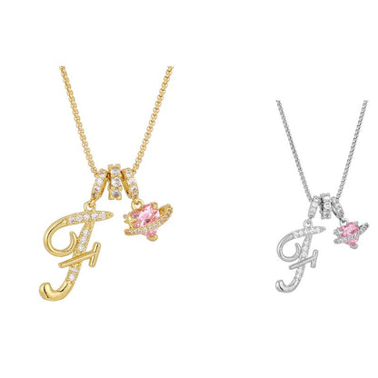 🔥🎁Nyhet 50 % RABATT🔥Halsband med initialbokstav och rosa hjärtcharm