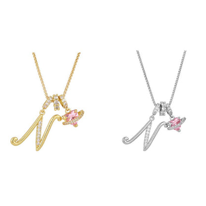 🔥🎁Nyhet 50 % RABATT🔥Halsband med initialbokstav och rosa hjärtcharm