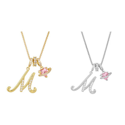 🔥🎁Nyhet 50 % RABATT🔥Halsband med initialbokstav och rosa hjärtcharm