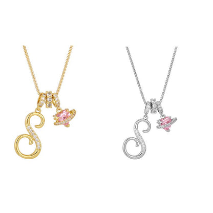 🔥🎁Nyhet 50 % RABATT🔥Halsband med initialbokstav och rosa hjärtcharm