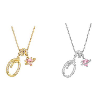 🔥🎁Nyhet 50 % RABATT🔥Halsband med initialbokstav och rosa hjärtcharm