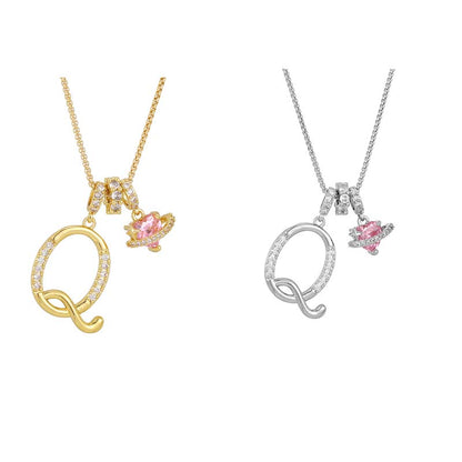 🔥🎁Nyhet 50 % RABATT🔥Halsband med initialbokstav och rosa hjärtcharm