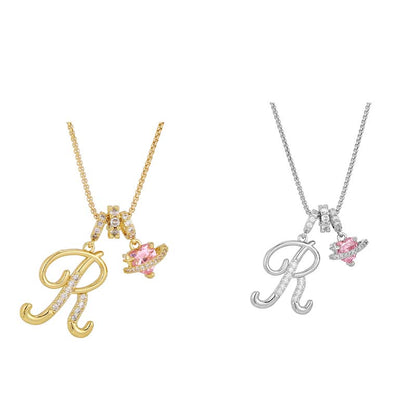 🔥🎁Nyhet 50 % RABATT🔥Halsband med initialbokstav och rosa hjärtcharm