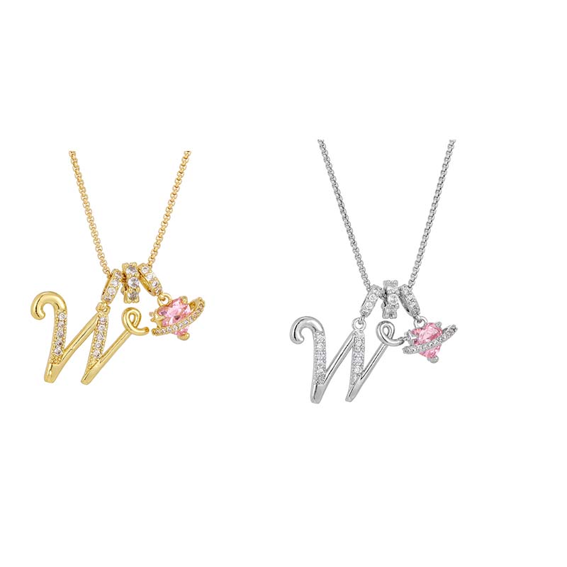 🔥🎁Nyhet 50 % RABATT🔥Halsband med initialbokstav och rosa hjärtcharm