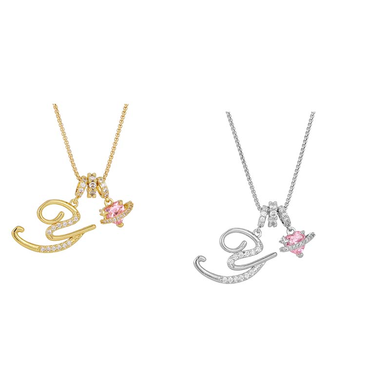 🔥🎁Nyhet 50 % RABATT🔥Halsband med initialbokstav och rosa hjärtcharm