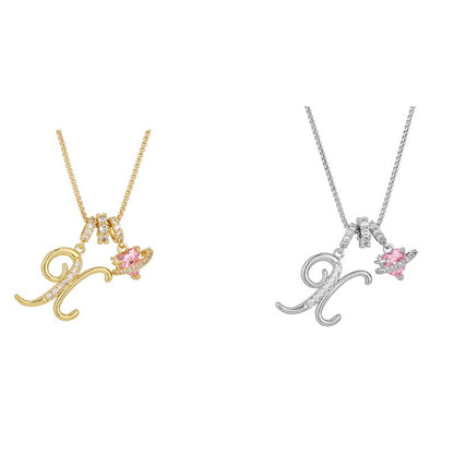 🔥🎁Nyhet 50 % RABATT🔥Halsband med initialbokstav och rosa hjärtcharm