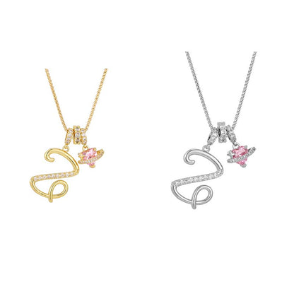 🔥🎁Nyhet 50 % RABATT🔥Halsband med initialbokstav och rosa hjärtcharm