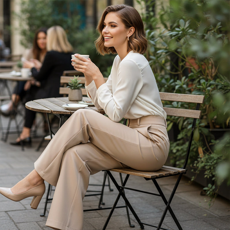 🌟👖 Snygga dambyxor med hög midja – skrynkelfria och hållbara för kontoret och vardagen 🌿✨