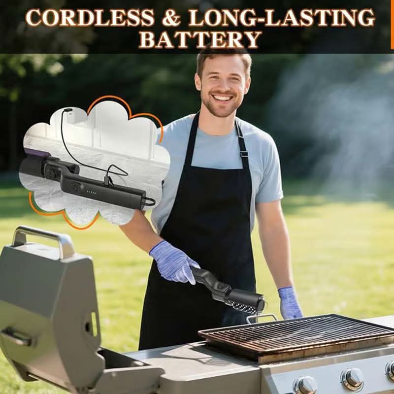 🔥 50% RABATT NU! 🍖 Trådlös elektrisk grillborste – djup rengöring, långt handtag och uppladdningsbar 🔋
