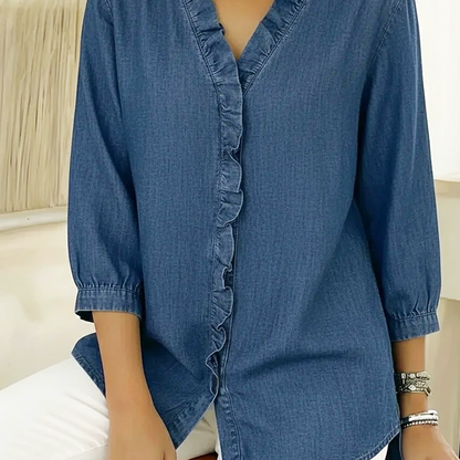 👗 50% rabatt! Blus med volang och v-ringning för dam 💃✨
