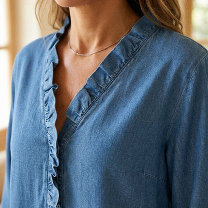 👗 50% rabatt! Blus med volang och v-ringning för dam 💃✨