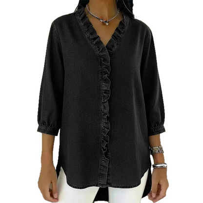 👗 50% rabatt! Blus med volang och v-ringning för dam 💃✨