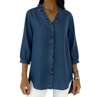 👗 50% rabatt! Blus med volang och v-ringning för dam 💃✨