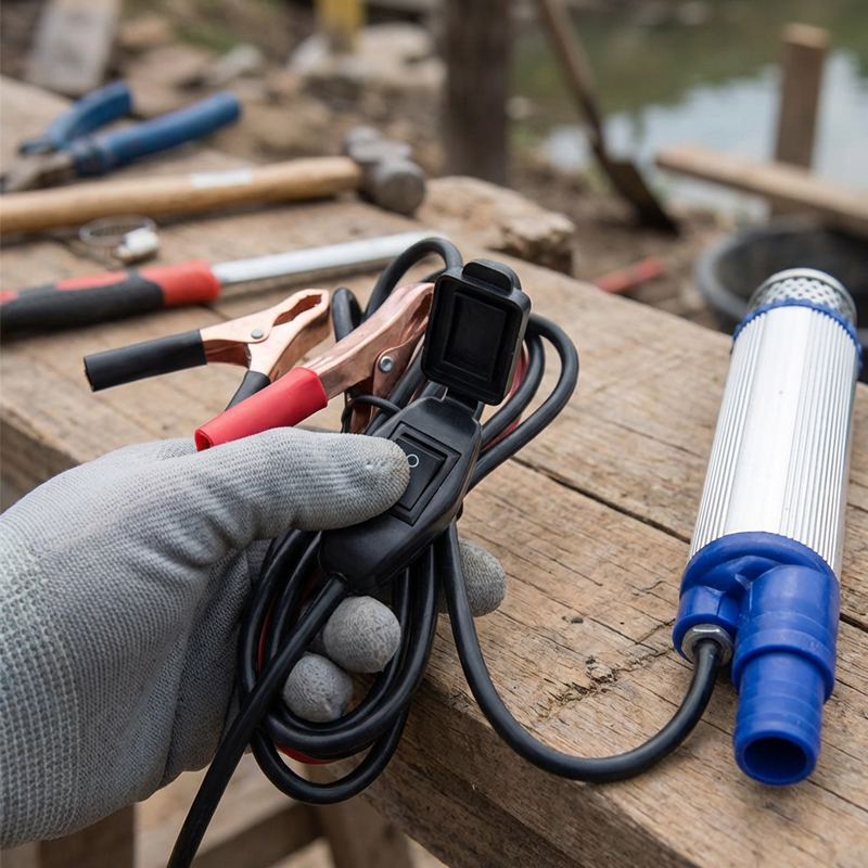Portabel nedsänkbar elektrisk pump med krokodilklämmor
