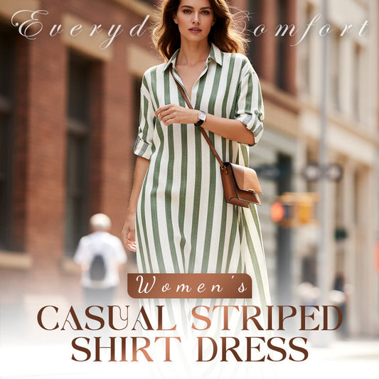 ✈️Köp 2 – fri frakt✈️Casual randig långärmad skjortklänning för damer