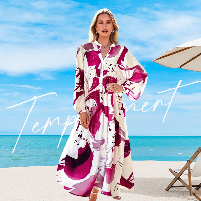 🌸💃 Blommig klänning för kvinnor Maxi med v-flame urringning