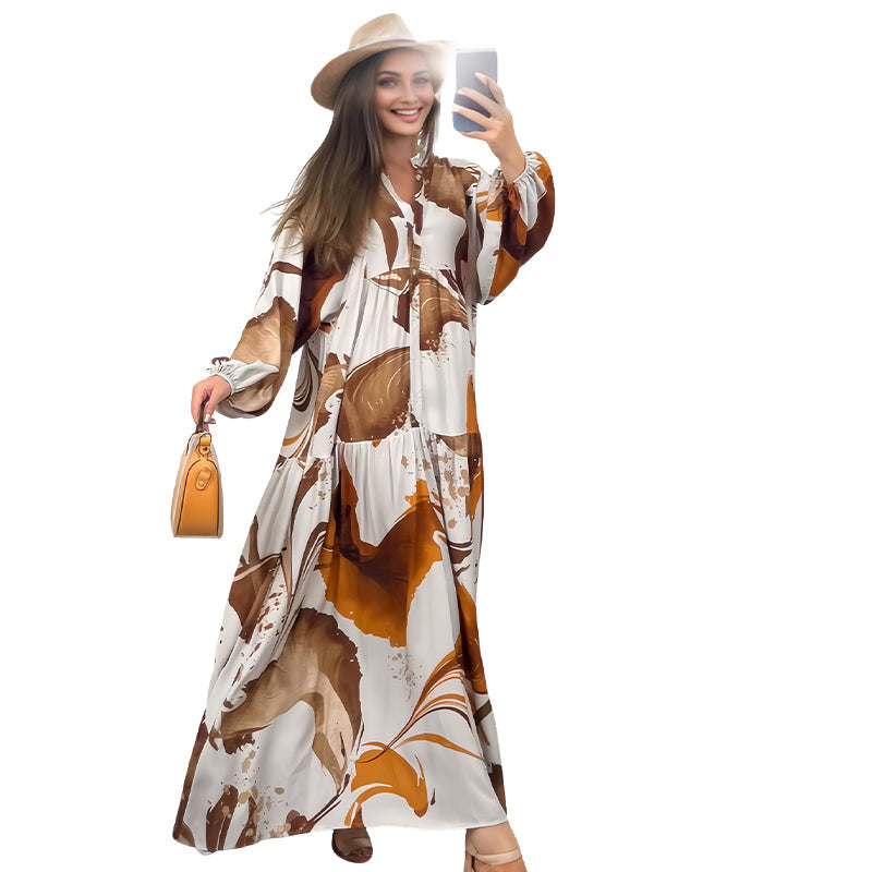 🌸💃 Blommig klänning för kvinnor Maxi med v-flame urringning