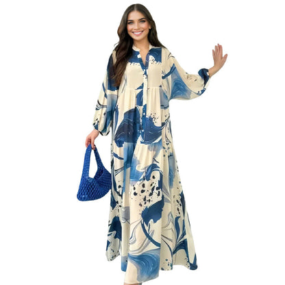 🌸💃 Blommig klänning för kvinnor Maxi med v-flame urringning