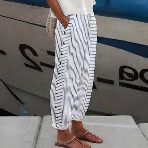 ☀️ 50 % rabatt 🌸Randiga Byxor med Sidfickor – Lätt & Andningsbar för Sommaren 🌿