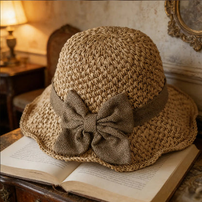 🌷 Vår/sommar Nyhet! Elegant stråhatt med tygrosett | Luftig väv, mjuk och justerbar 👒✨