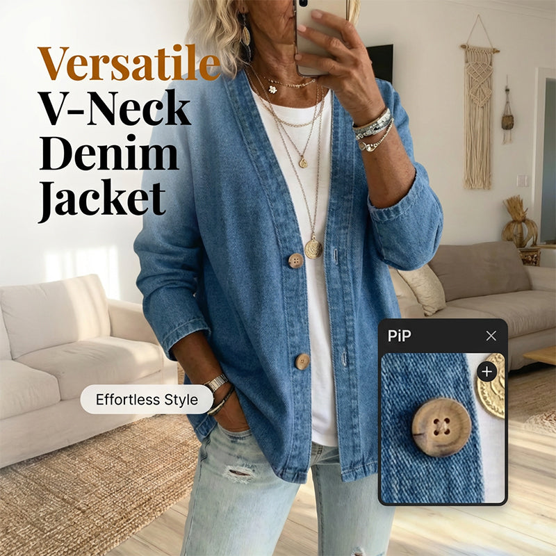 Klassisk jeansjacka med knappar framtill för kvinnor
