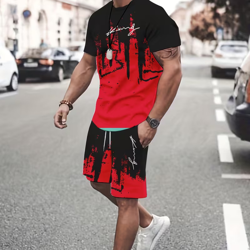 👕 49% RABATT JUST NU! 🔥Herrset med mönstertryckt T-shirt & shorts – Mjukt tyg, djärv design & perfekt för sommardagar ☀️