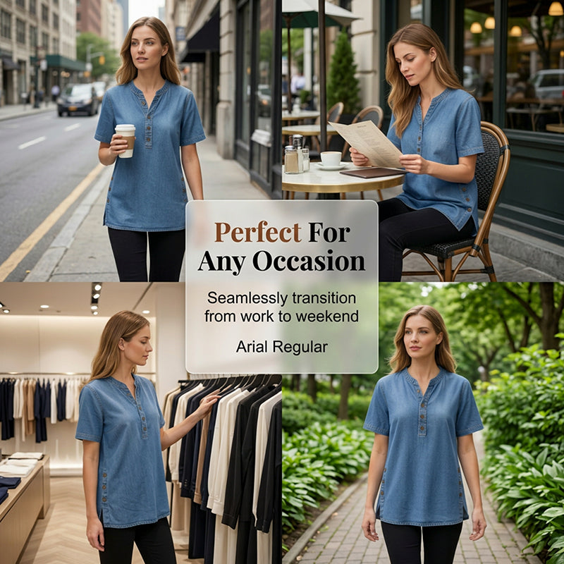 📢📢40 % RABATT !! ⏰Andningsbar casual-top i denimlook för dam