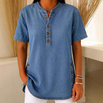 📢📢40 % RABATT !! ⏰Andningsbar casual-top i denimlook för dam
