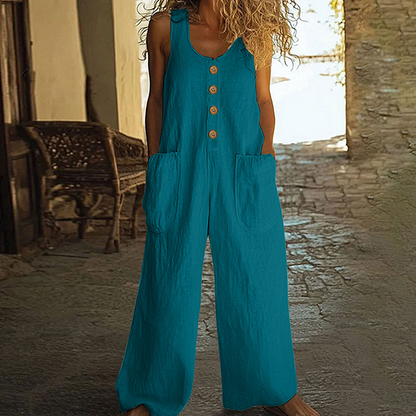 👖Ärmlös damoverall med vida ben och fickor