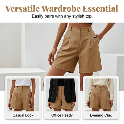 👖🌸 Höga midjan vida shorts med veck och fickor