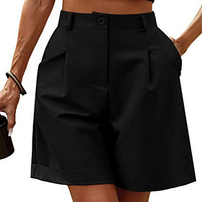 👖🌸 Höga midjan vida shorts med veck och fickor