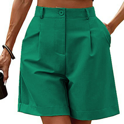 👖🌸 Höga midjan vida shorts med veck och fickor