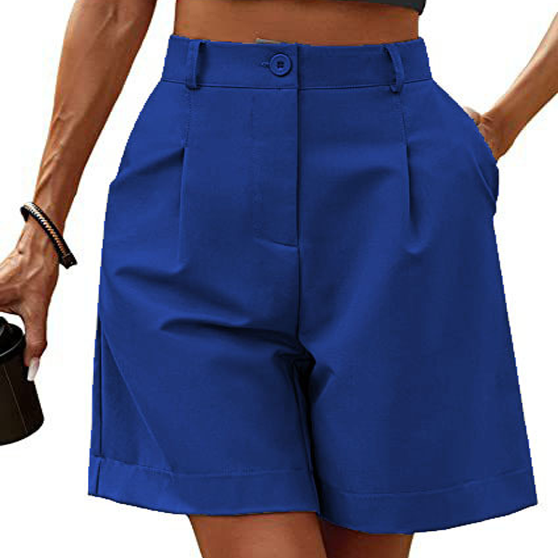 👖🌸 Höga midjan vida shorts med veck och fickor