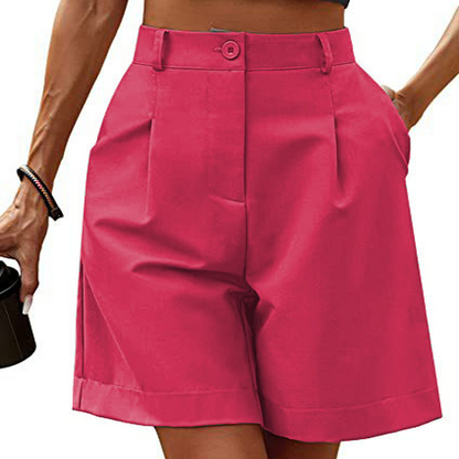👖🌸 Höga midjan vida shorts med veck och fickor