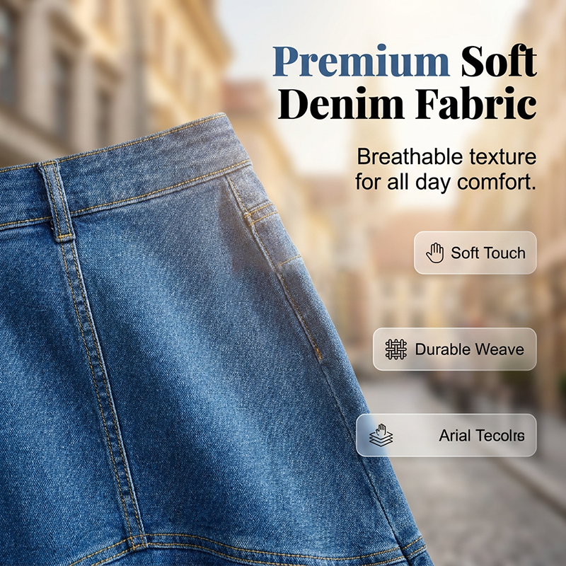 Midi-kjol i denim med utsvängd sjöjungfrumodell