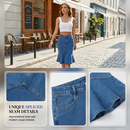 Midi-kjol i denim med utsvängd sjöjungfrumodell