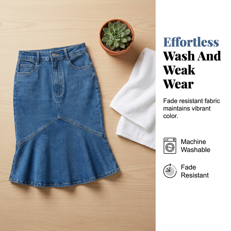 Midi-kjol i denim med utsvängd sjöjungfrumodell
