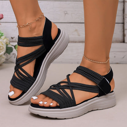 Sandaler för damer med elastiskt band, tjock sula och fotvalvsstöd