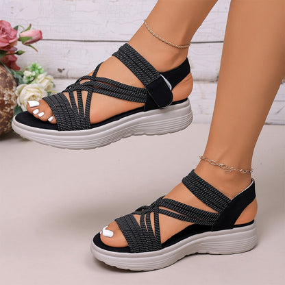 Sandaler för damer med elastiskt band, tjock sula och fotvalvsstöd
