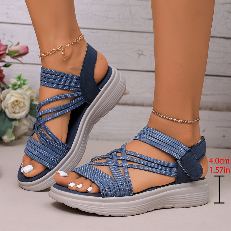 Sandaler för damer med elastiskt band, tjock sula och fotvalvsstöd