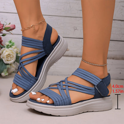 Sandaler för damer med elastiskt band, tjock sula och fotvalvsstöd