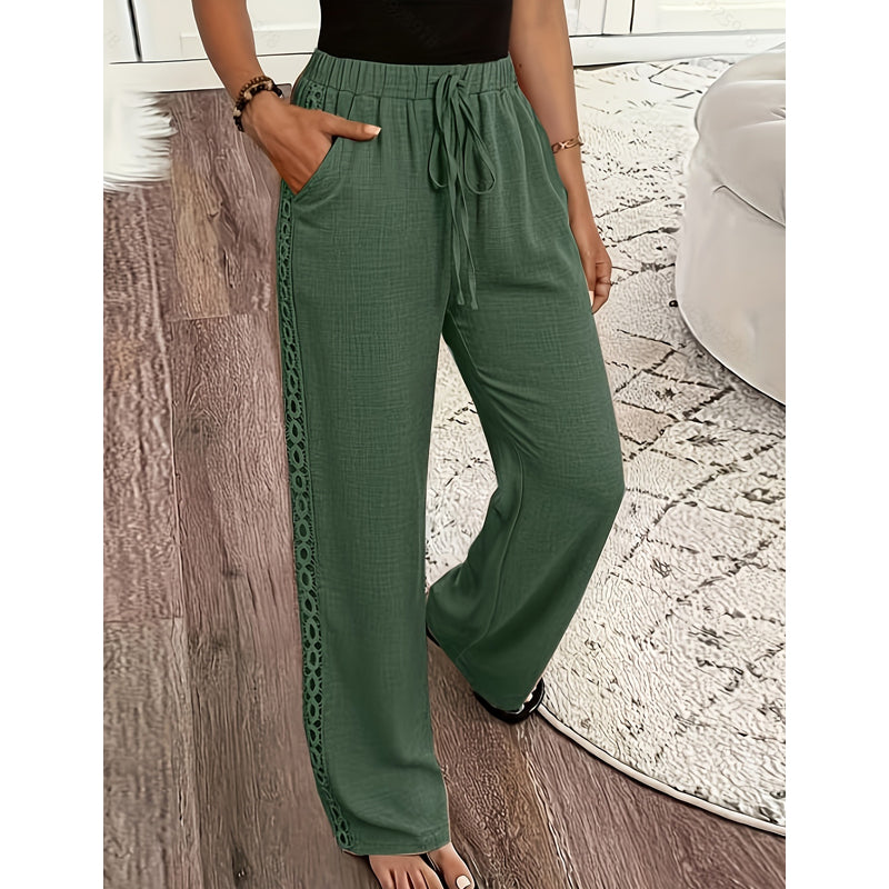 👖🌸 Lätta boho-byxor med spetsdetaljer och elastisk midja