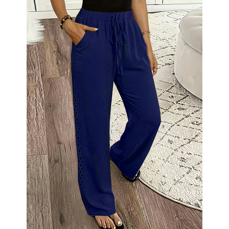 👖🌸 Lätta boho-byxor med spetsdetaljer och elastisk midja