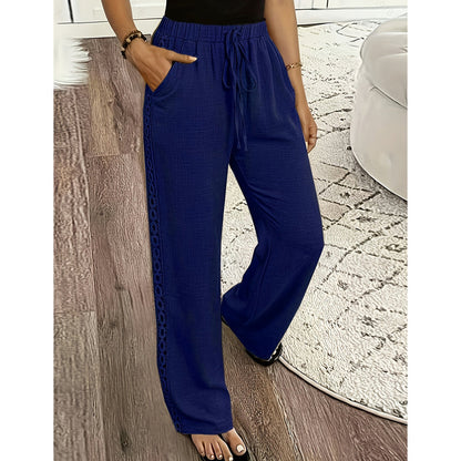 👖🌸 Lätta boho-byxor med spetsdetaljer och elastisk midja