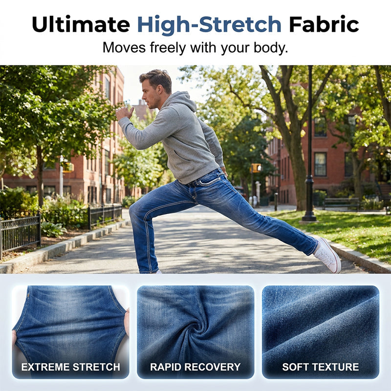 Herrjeans med hög elasticitet och dubbla sömmar