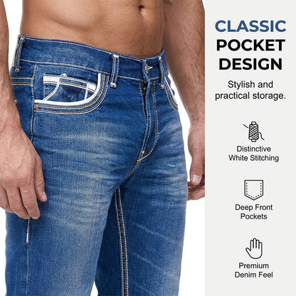 Herrjeans med hög elasticitet och dubbla sömmar