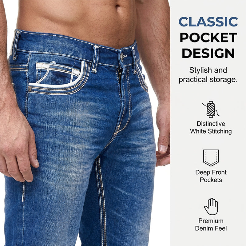 Herrjeans med hög elasticitet och dubbla sömmar