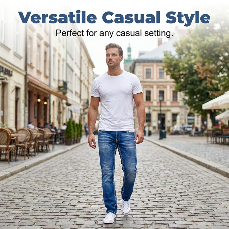 Herrjeans med hög elasticitet och dubbla sömmar