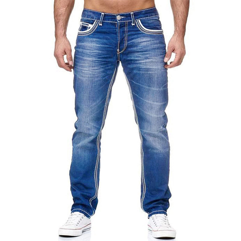 Herrjeans med hög elasticitet och dubbla sömmar