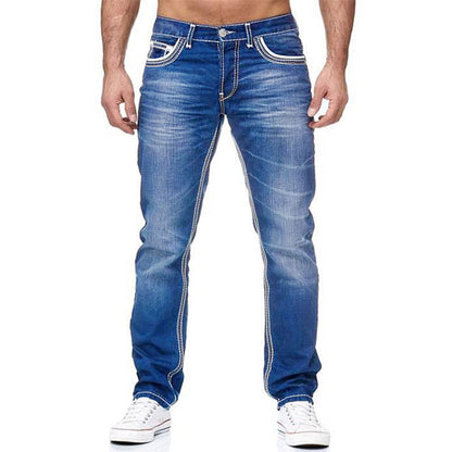 Herrjeans med hög elasticitet och dubbla sömmar